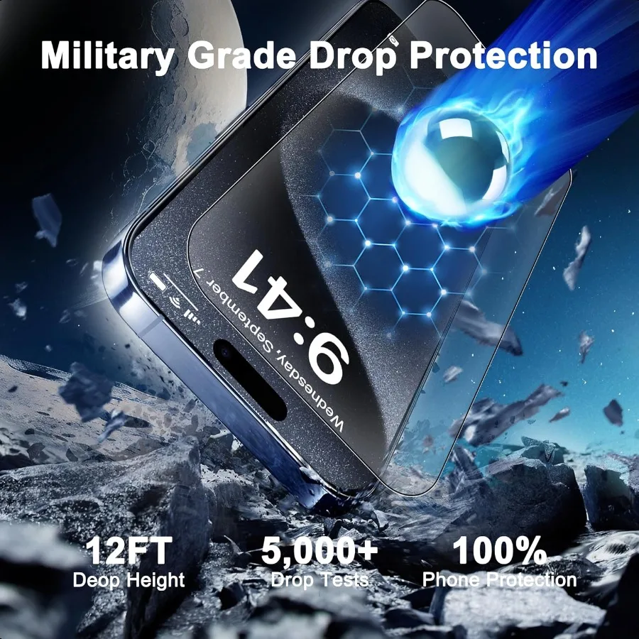 Paquete de 2 protectores de pantalla antirreflectantes para iPhone 17 Pro Max [6,9 pulgadas] grado militar 9H cobertura de borde completo vidrio templado AR