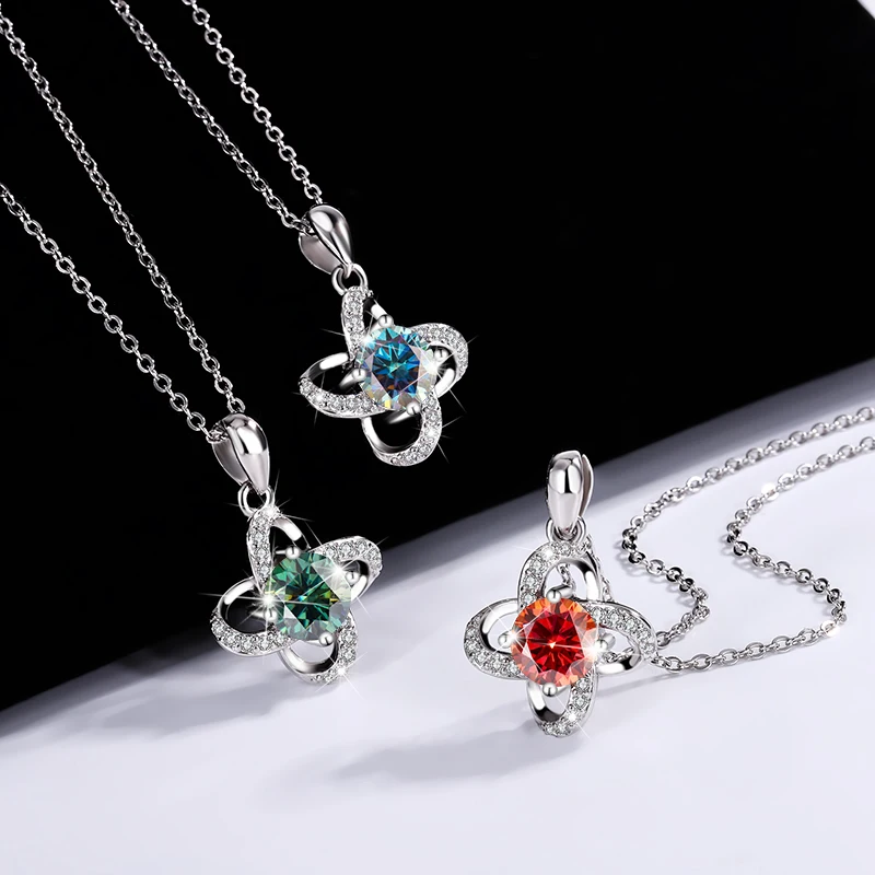 QZGY High-Quality Fashion Classic 925 Sterling Silver + Moissanite Round Diamond Pendant Necklace 1 Carat