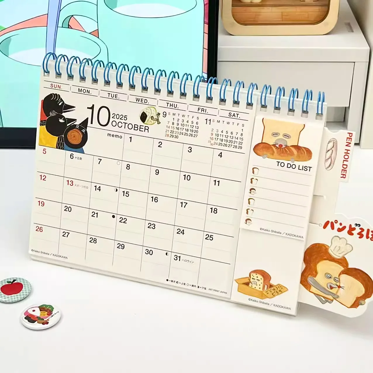 Calendario 2025, calendario de mesa de estilo japonés con dibujos animados, lista de notas, planificador mensual, adorno de escritorio creativo, regalos de Año Nuevo