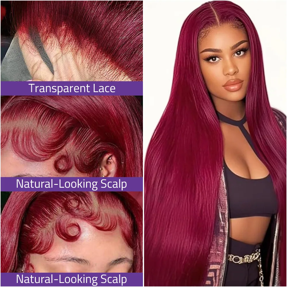 # 99J العظام مستقيم بورجوندي شعر الإنسان الدانتيل الجبهة الباروكات 13x4 و 13x6 HD الدانتيل الشفاف أمامي 40 بوصة الباروكات الملونة للنساء #2