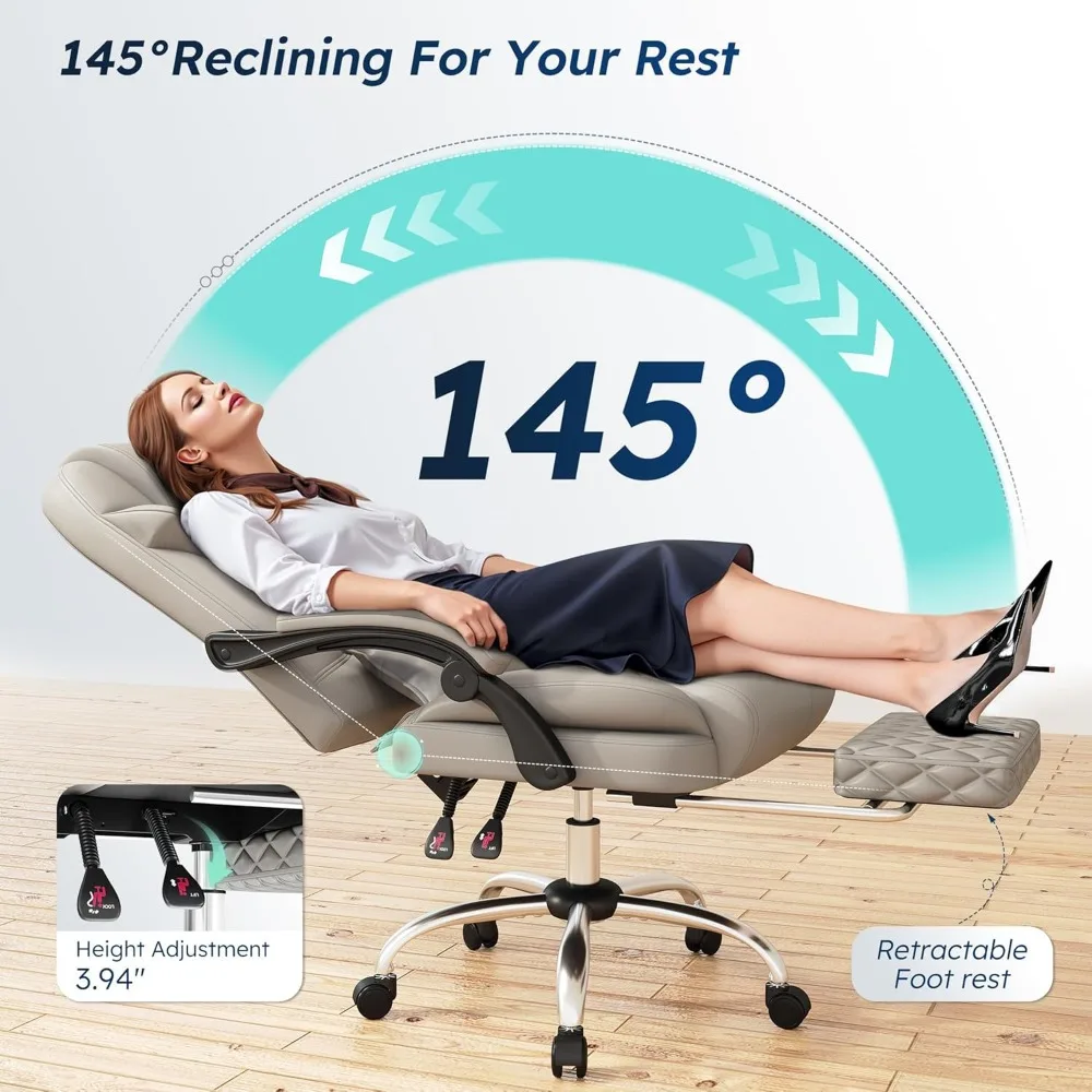 كرسي مكتب مع مسند للقدمين، منجد مريح 145 ° كرسي مكتب كمبيوتر مستلق مع وسادة قطنية، ارتفاع ومسند للذراعين #6