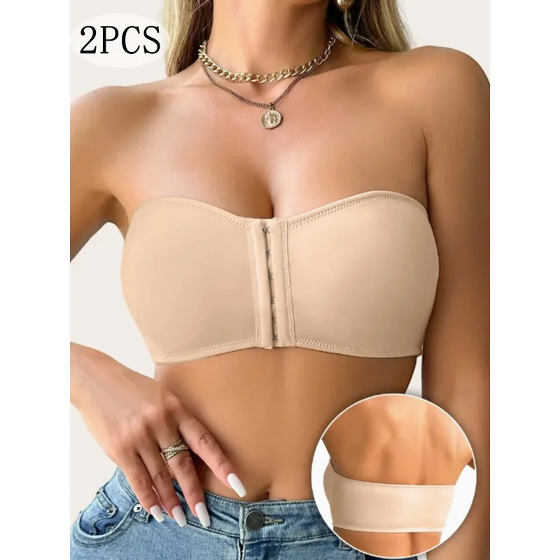 Women'S Camisoles Featuring a Front Closure And a 6-Row Button Shoulderless Bra, with Removable Padding