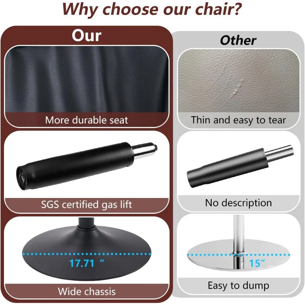 مجموعة مقاعد بار دوارة سوداء حديثة قابلة للتعديل مكونة من قطعتين مع تنجيد من جلد البولي يوريثان ودعم خلفي لارتفاع العداد #5