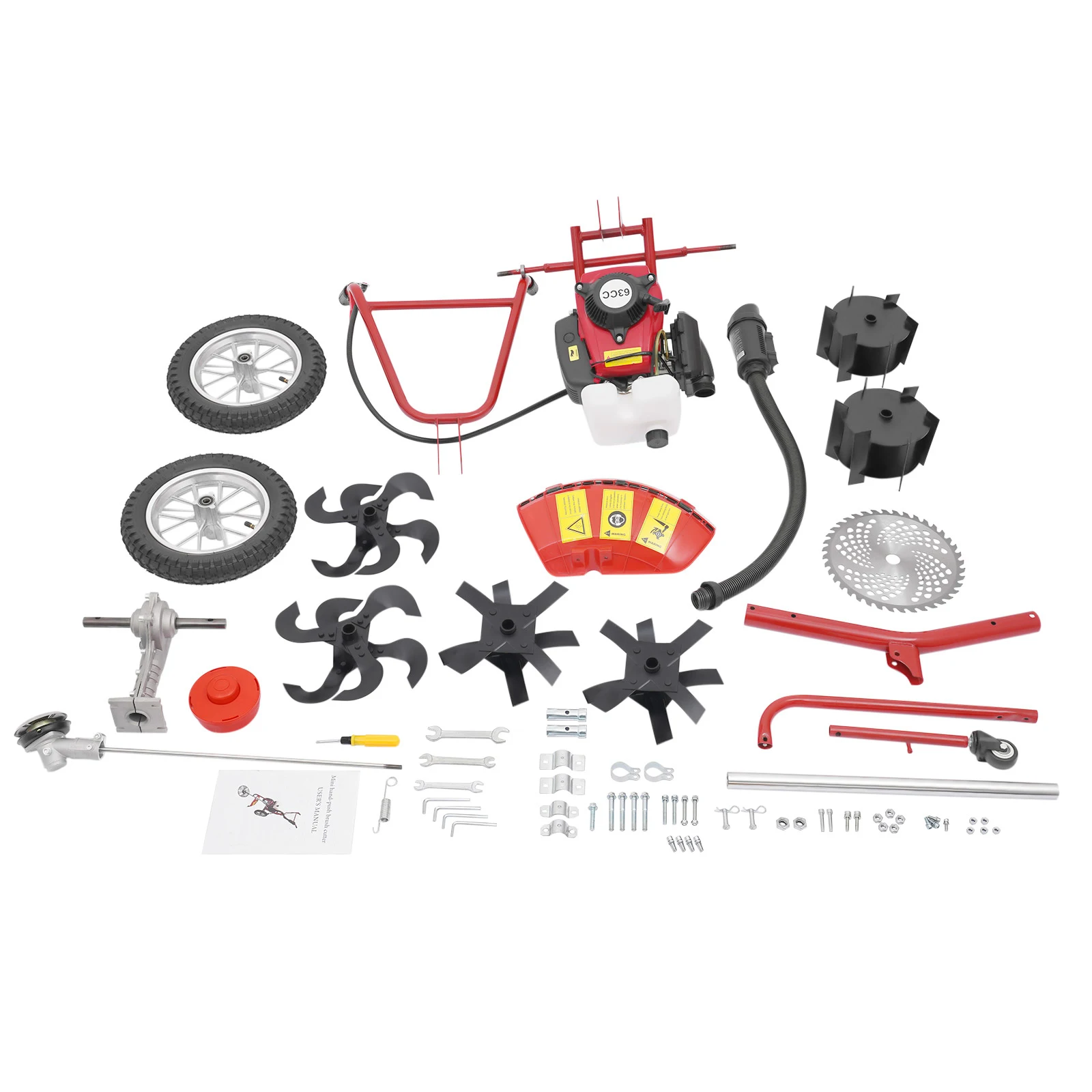 Cultivador a gasolina 3 em 1, mini cultivador 63cc 4HP, micro cultivador de velocidade de cerca de 240rpm para arado, enchimento, cerco, capina