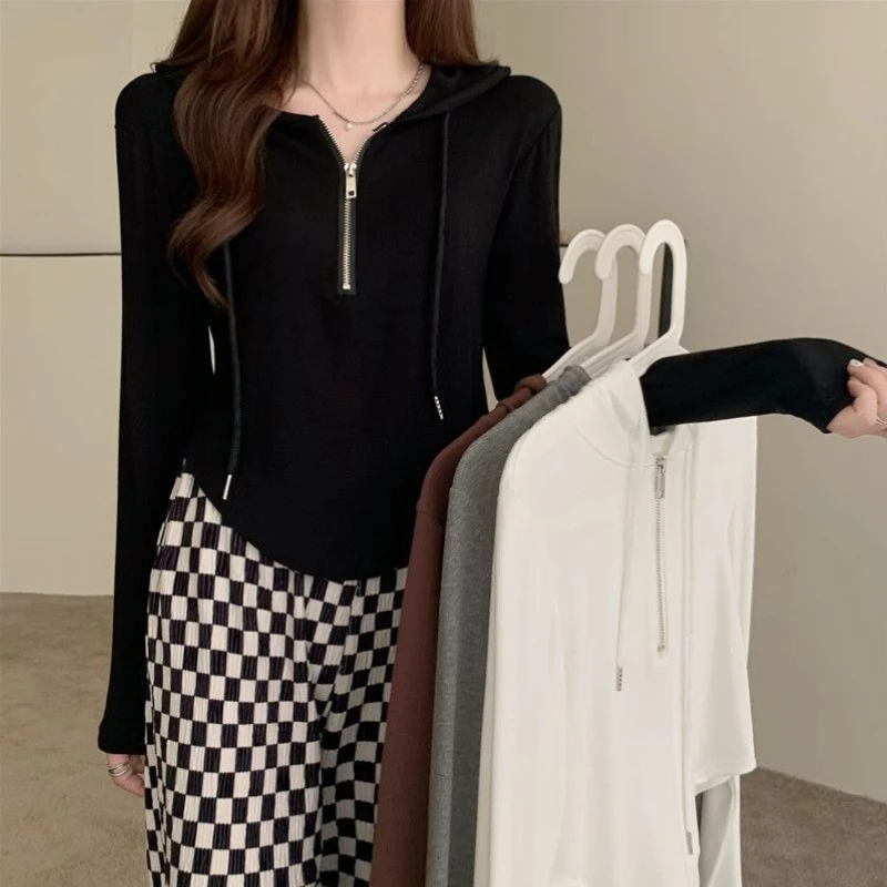 Long Sleeve Plain Woman Hooded Tops 2000s Designer Novelty Korean Streetwear Y2k Matching Emo Basic Hoodies Sweatshirt for Women