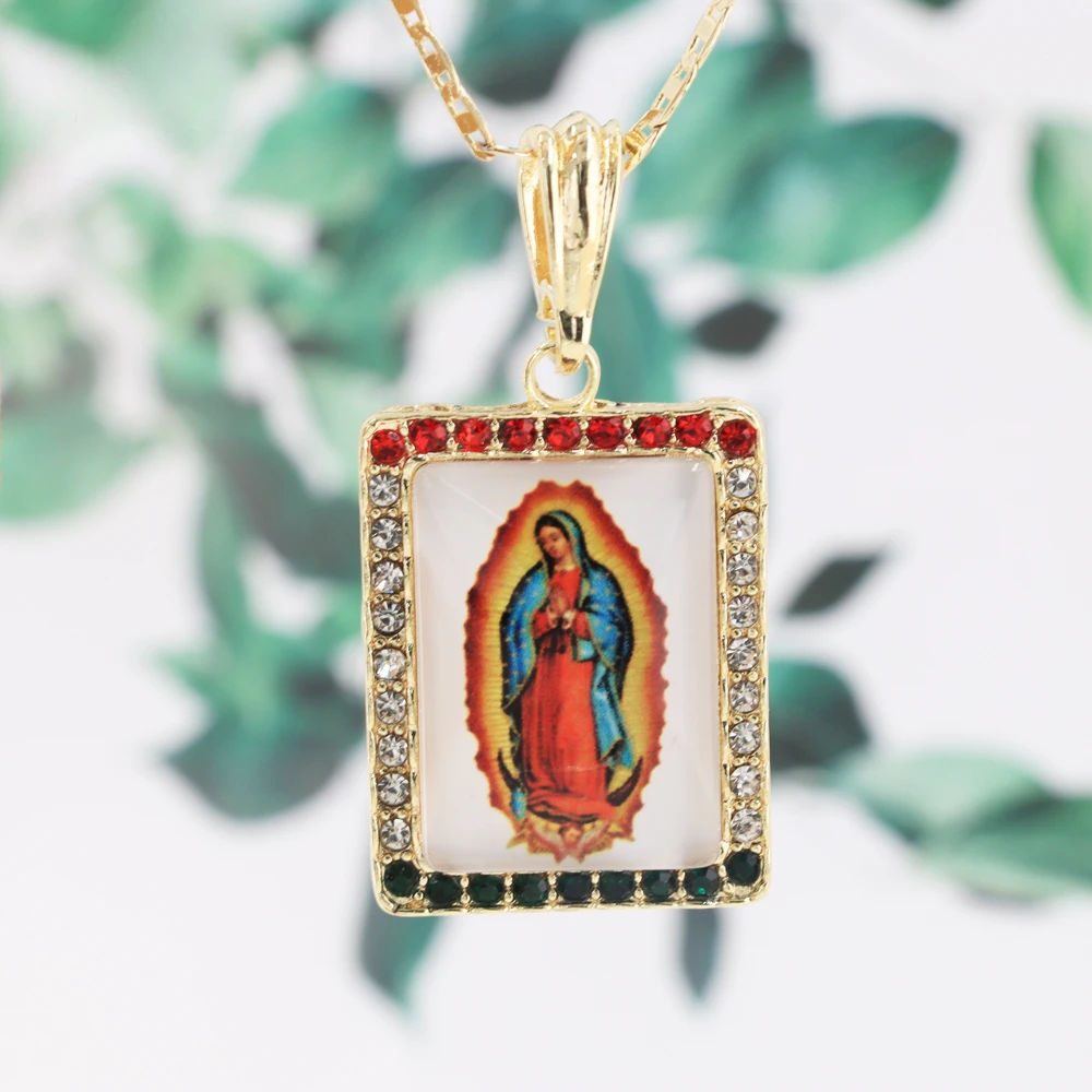 Ruixi Jewelry Catholic Our Lady of Guadalupe 14k Gold Plated Pendant Virgin Gold Cadena Medal Pendant Party Gift