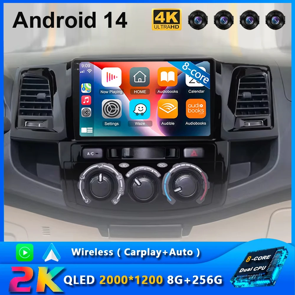 

2Din Android 14 автомобильный радиоплеер для Toyota Fortuner Hilux MT 2007 2008 2012 2015 мультимедийный видео GPS навигатор