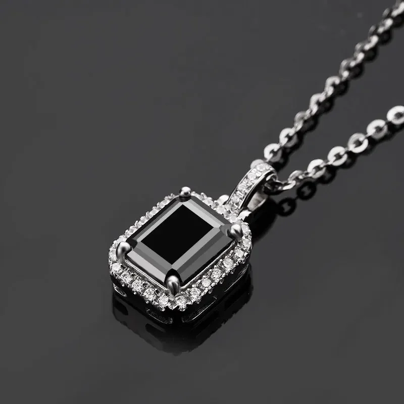 7x9MM 3CT Emerald Cut Black Moissanite Necklace Pendants For Women S925 Silver Plated Platinum Fashion Neck Chain Jewelry