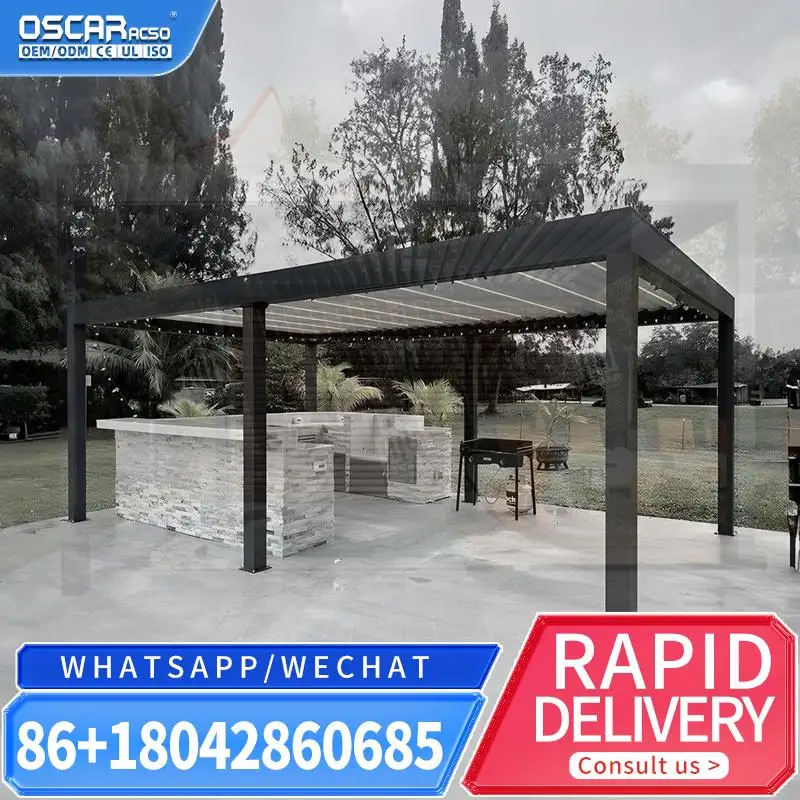 Pérgola Moderna con Techo de Vidrio y Aluminio, Gazebo Impermeable con Techo Metálico para Jardín Exterior, 3x3, 3x4, 6x3