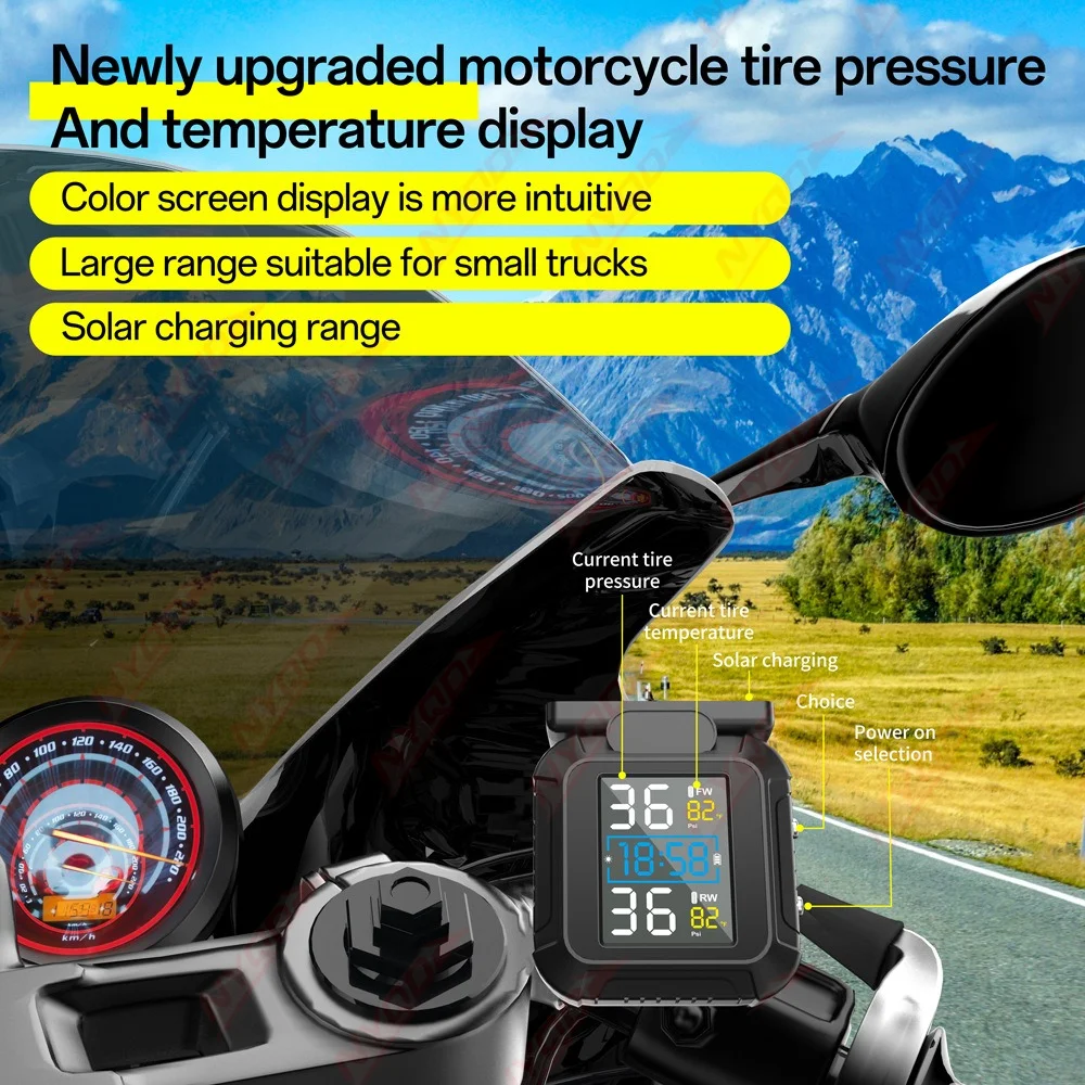 Motorcycle Tire Pressure Monitoring System TPMS Wireless High Precision Real Time Alarm Durable for Motorbike Scooter