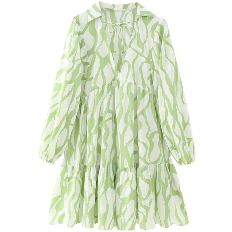 Spring Faion Floral Print Cotton ort Dr Women's Clothing Sli Trendy A-Line Skirt Long Sve  Collar Dr