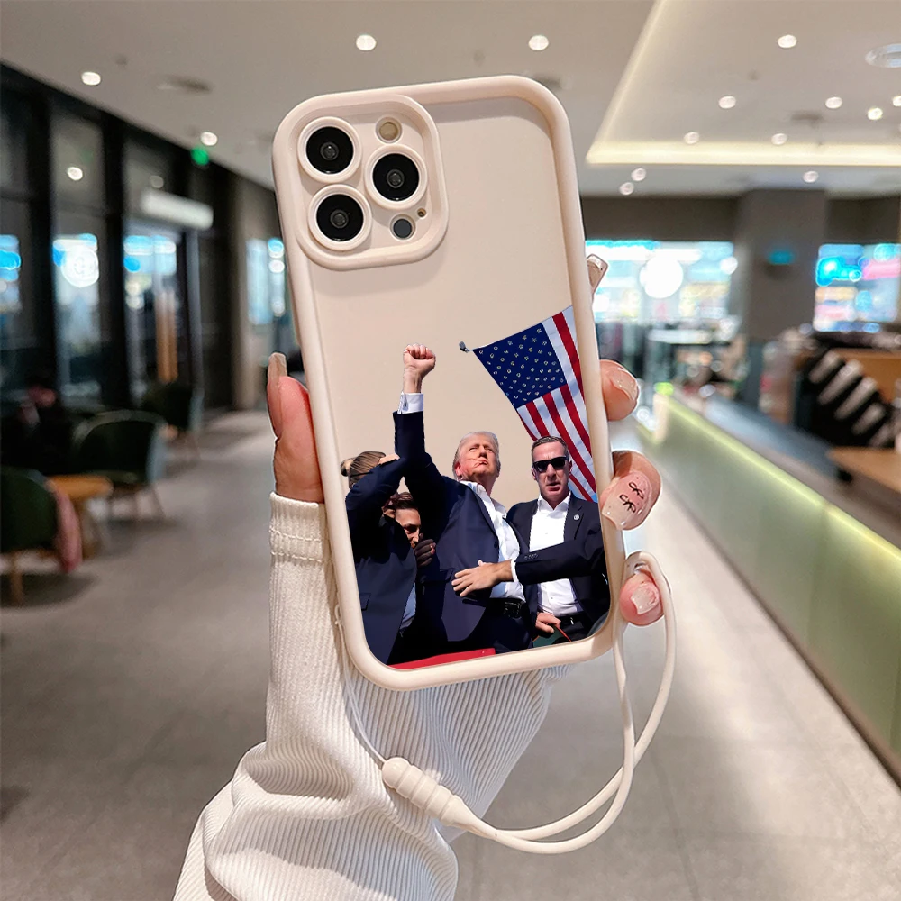 US Election Trump Ears Phone Case for IPhone 16 15 14 13 12 11 Pro Max Mini XR XS X 7 8 Plus Soft TPU Back Cover With Hand Strap