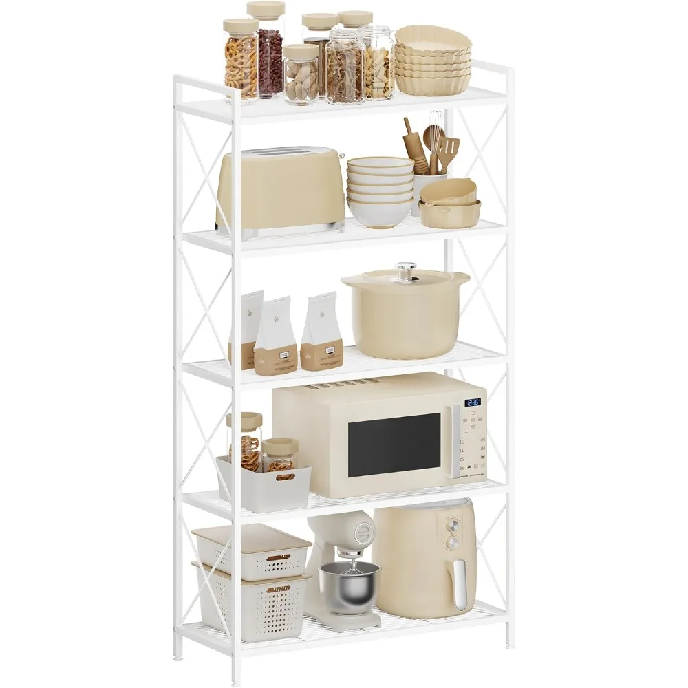 

Metal Storage Rack, Shelving Unit with X Side Frames, Dense Mesh, for Entryway, Kitchen, Living Room, Bathroom, Industrial Style
