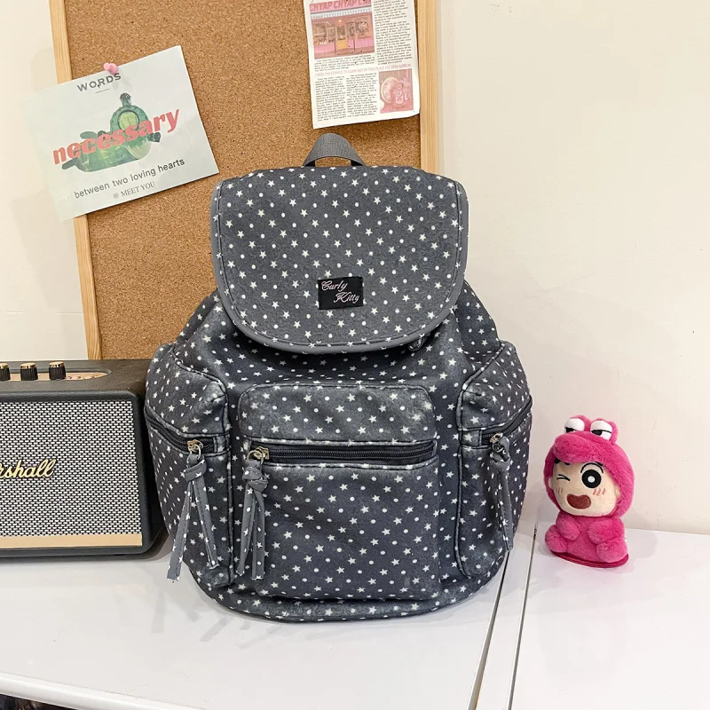 

Women's Polka Dot Backpack2025Autumn and Winter New Trendy Korean Style Fashion Versatile College Student Commuting Canvas Backp