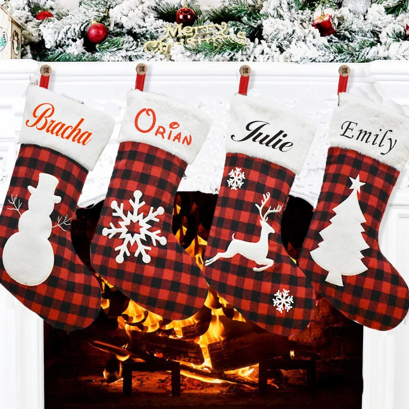 

Personalized Printing Of New Checkered Fabric Embroidery Pattern Christmas Socks Christmas decoration Christmas Socks