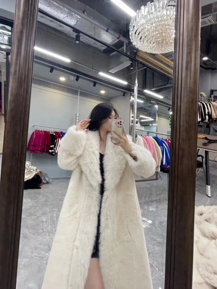 2023 Winter Fashion Fur Coat Women\'s High-End Luxury Mid-Length Fox Fur Collar Mink Fur Coats Warm Elegant Long Fur Jackets