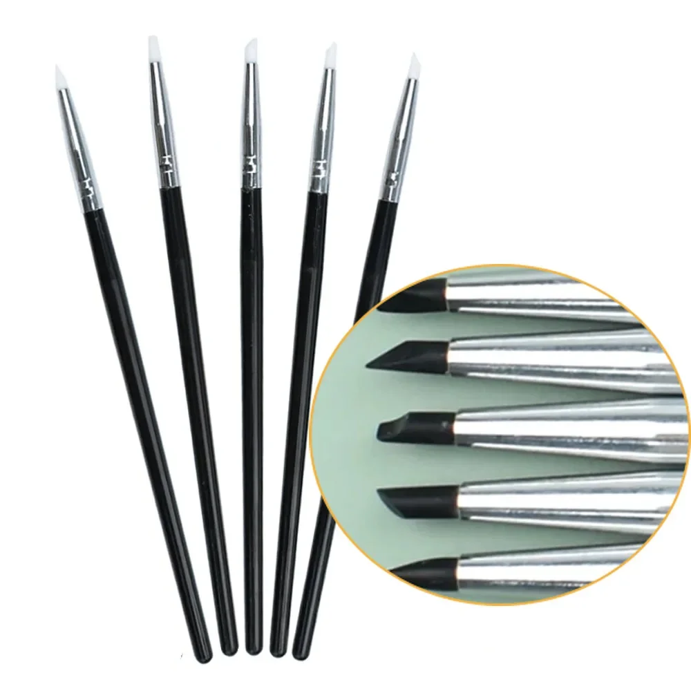 5 Pcs Dental Resin Brush Pens and Shaping Silicone Tools for Composite Adhesive Cement and Porcelain Restoration