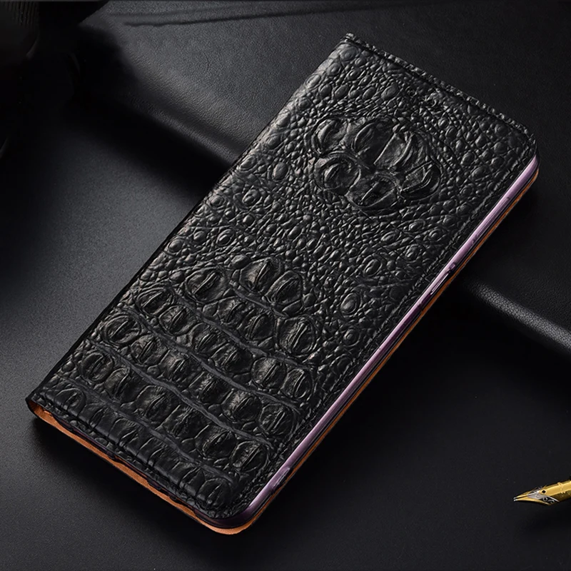 

For iPhone 14 Pro Max Crocodile Back Veins Genuine Leather Case Cover For iPhone i14 14 Plus Flip Cover