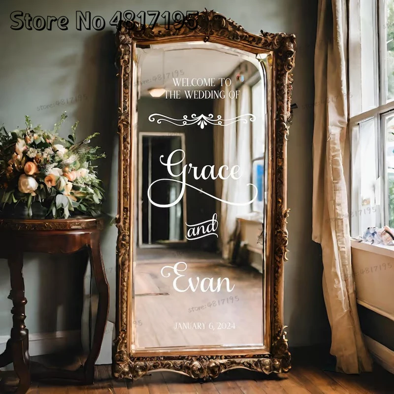 

Custom Name And Date Wedding Decal For Mirror Celebrate Welcome To Our Wedding Vinyl Stickers Welcome Party Sign Wall Stickers