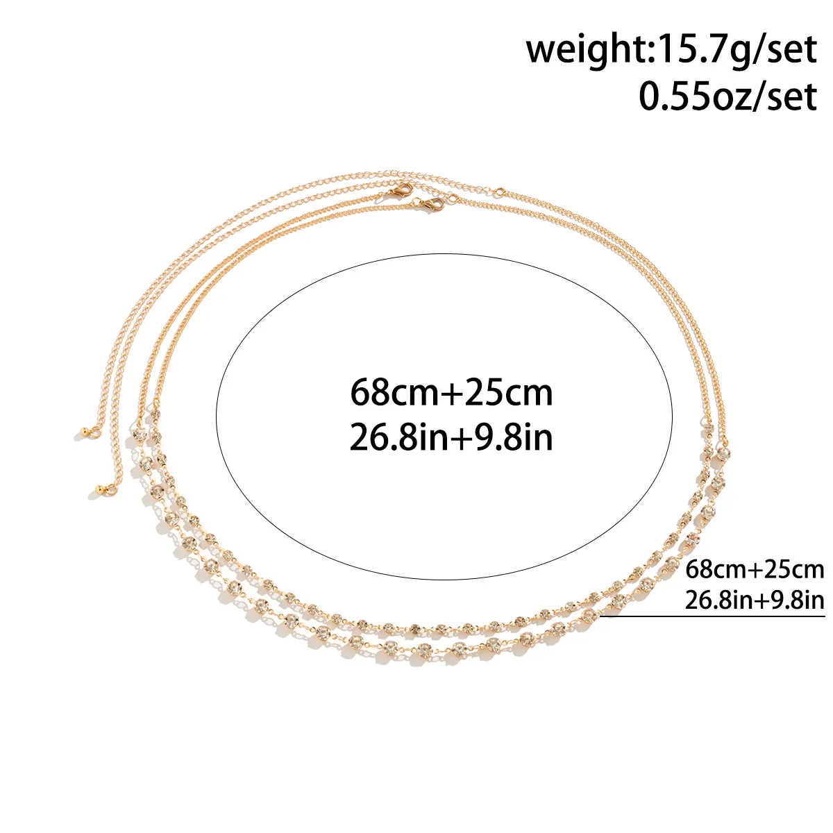 Retro Simple Sweet Luxury Shining Crystal Chain Waist Chain 2025 Multi layer Gold Color Metal Girl Fashion Charm Jewelry