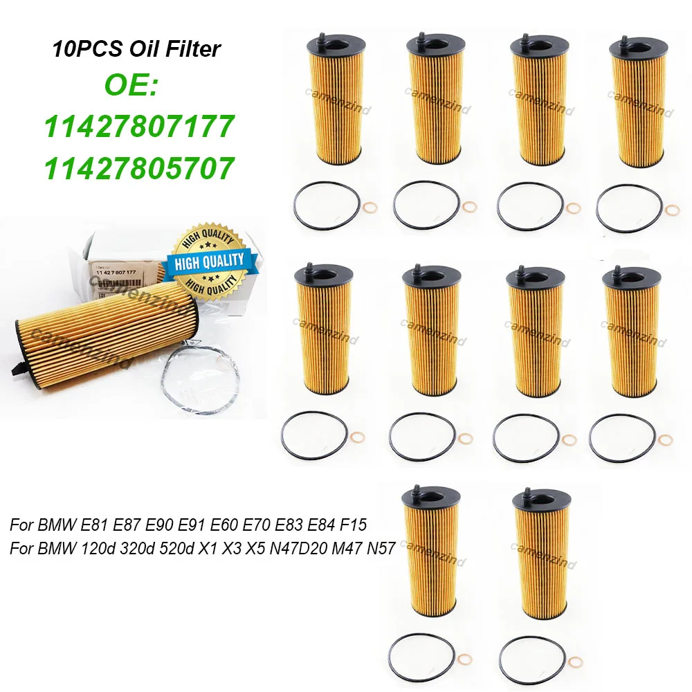 

10PCS Engine Oil Filter High Quality 11427807177 11427805707 For BMW X1 X3 X5 X6 E60 E61 E70 E71 E72 E81 E82 E83 E84