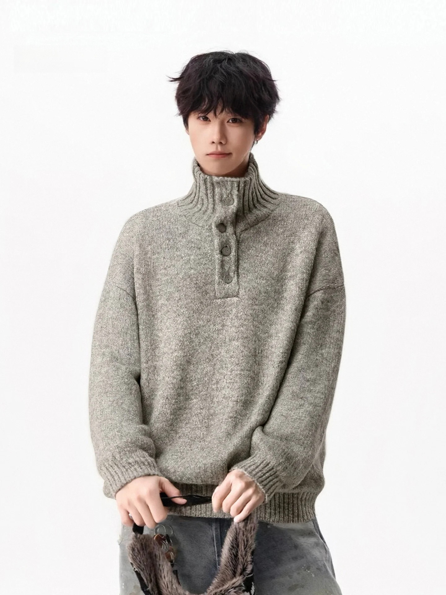 

Мужской вязаный свитер с воротником-стойкой Thiened Henry: повседневный, теплый, модный, универсальный, удобный, из полиэфирного волокна, для осени и зимы