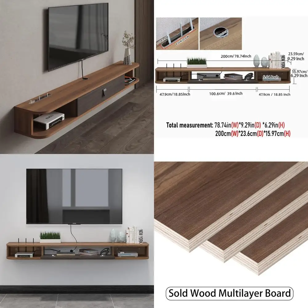 Walnut 78-Inch Wall-Mounted TV Console for Bedroom and Living Room