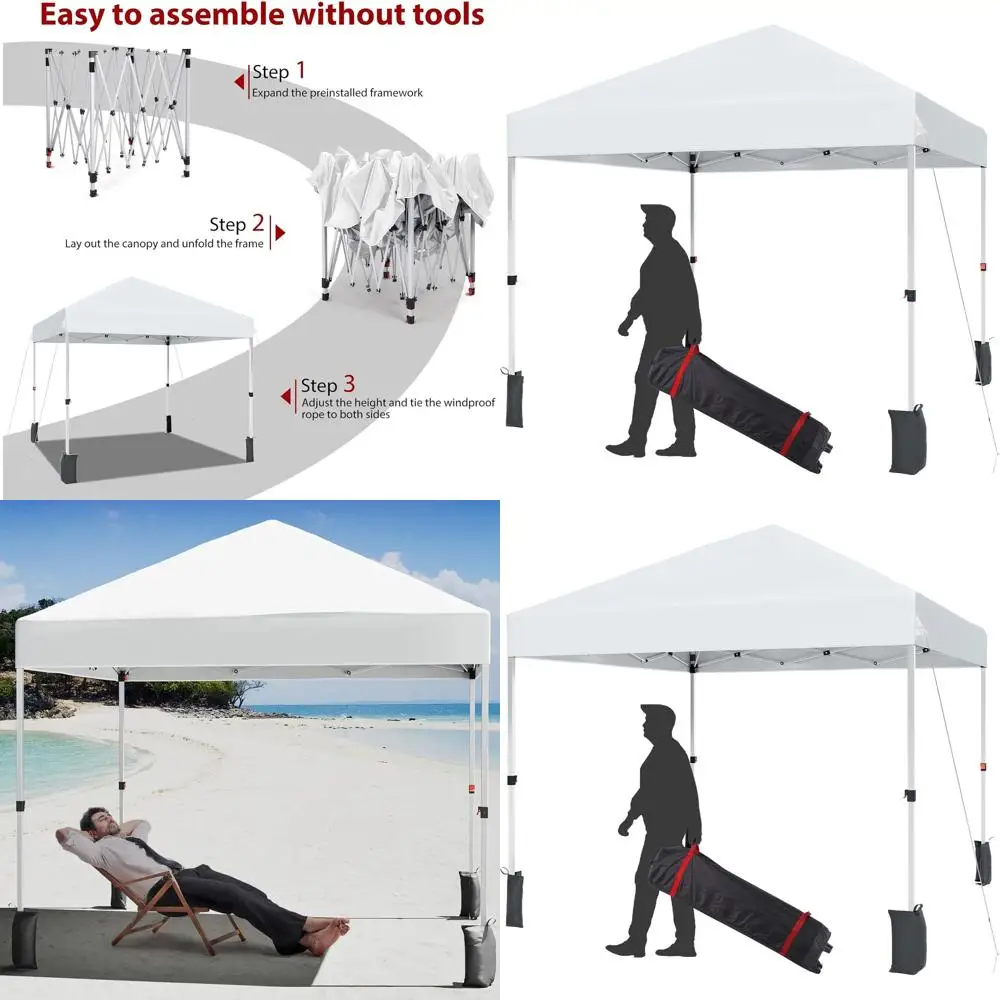 

Быстросборный шатер-тент 8x8 футов с сумкой на колесах, мешками с песком, колышками и веревками - белый