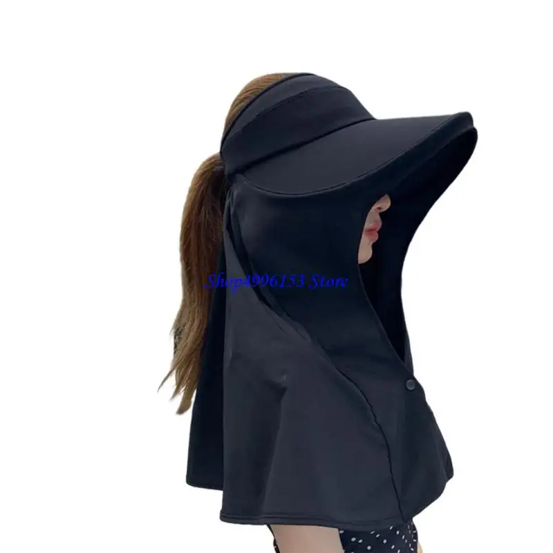Q0KE Sports Sun Visors Women Hat Empty Top for Fishing Mountaineering UV Protections Fishing Hat with Shawl