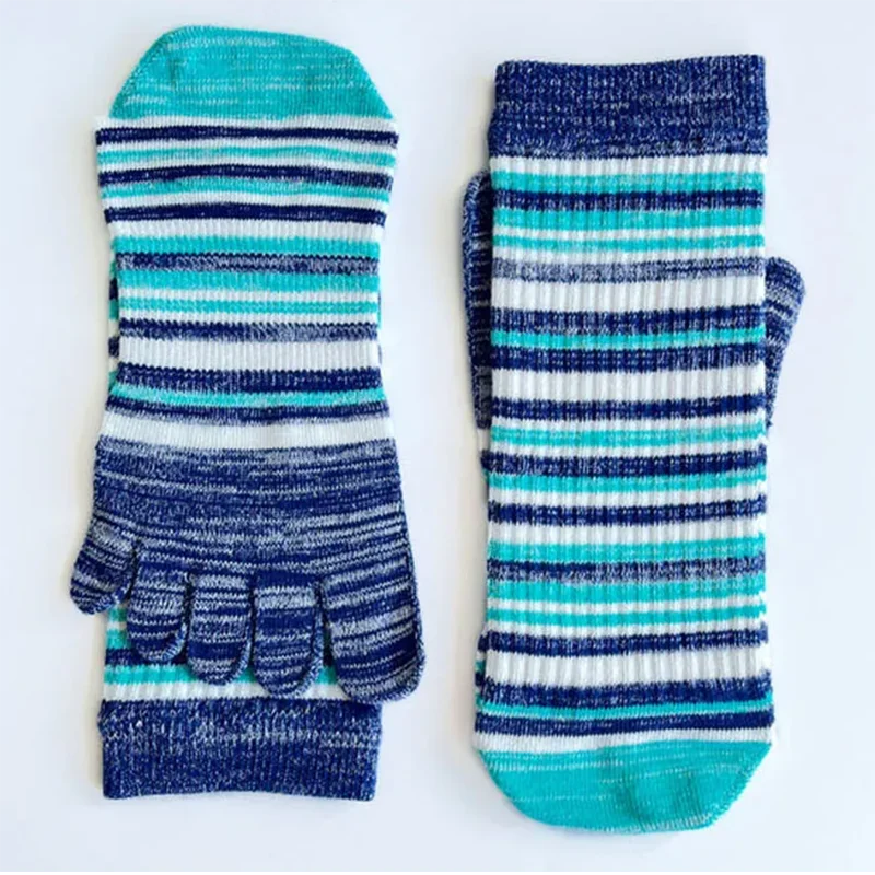 

3 Pairs Large Compression Sport Calf Socks with Toes Long Men's Striped Young Colorful Fitness Outdoor Hiking 5 Fingers Socks