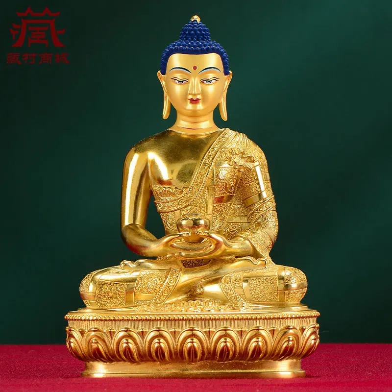 Fo Yuan Hui Amitabha 5-7-10 Inch Gilt Carved Statue Three Treasures Buddha Bronze Ornament