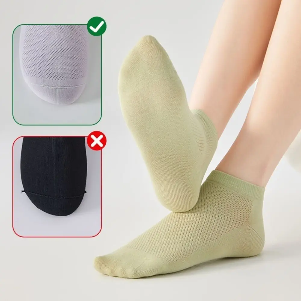 

5Pairs Solid Color Women Boat Socks Anti Slip Sweat Absorption Cotton Mesh Socks Breathable Hosiery Ankle Thin Socks Summer