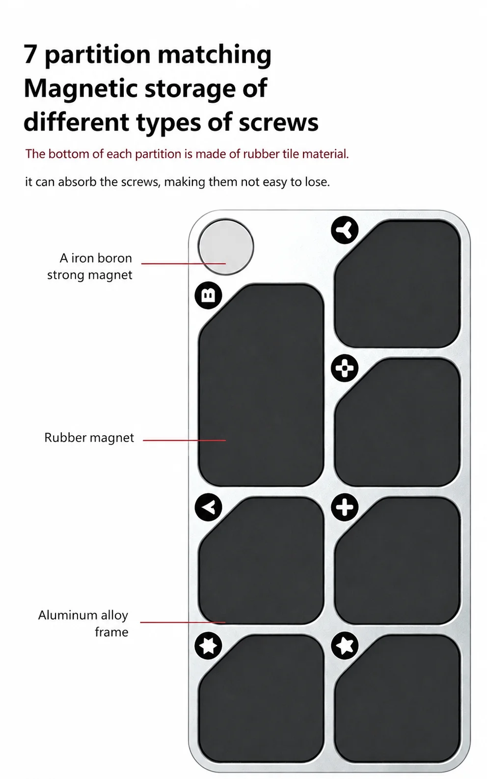 7-Fach Anti-Verlust Magnetischer Teile-Organizer aus Aluminiumlegierung für die Aufbewahrung von Schrauben und Komponenten bei der Handy-Reparatur – Detail 4