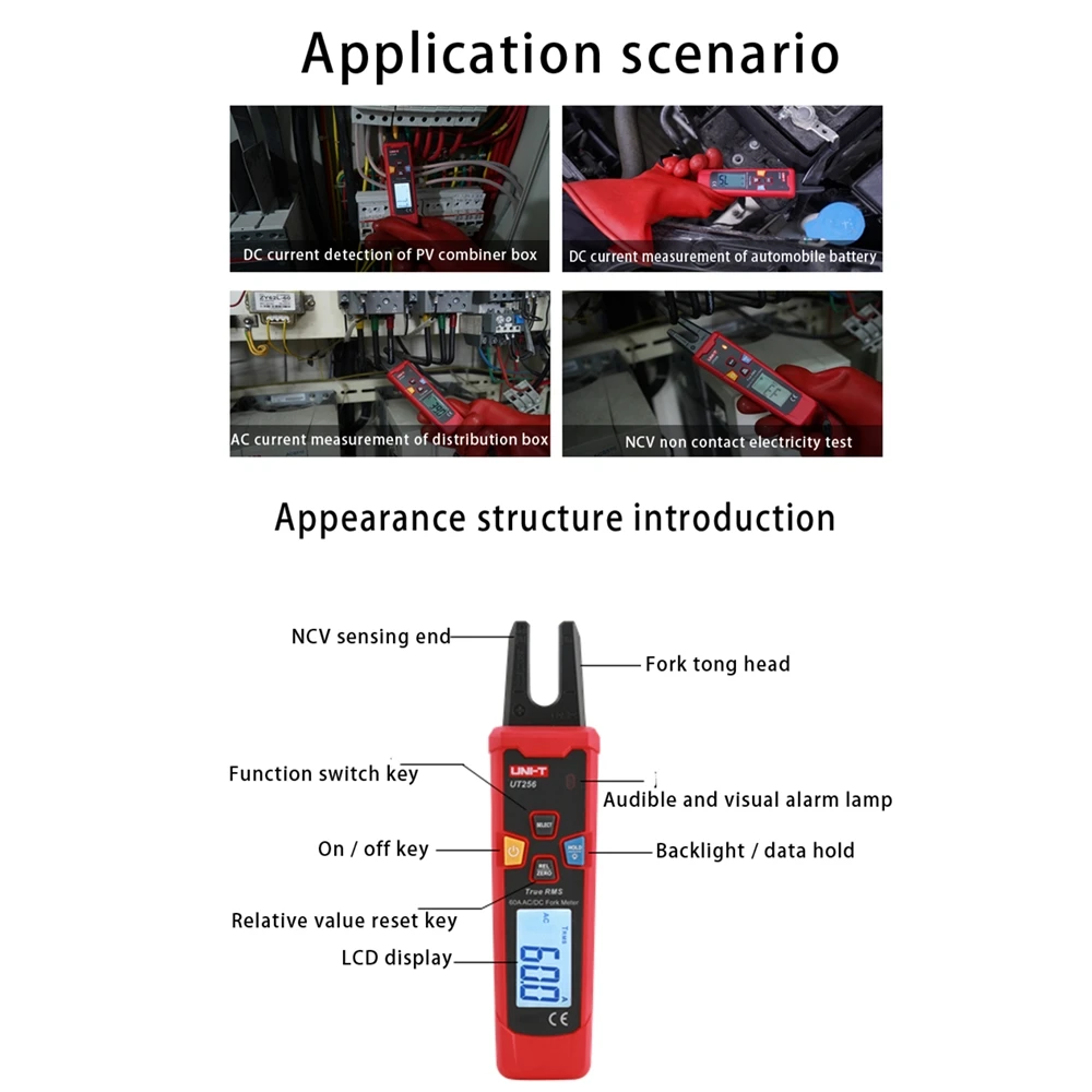 UNI-T UT256 Fork Meter 60A AC DC Current Clamp Meter Digital True RMS Pliers Ammeter NCV Tester High Precision