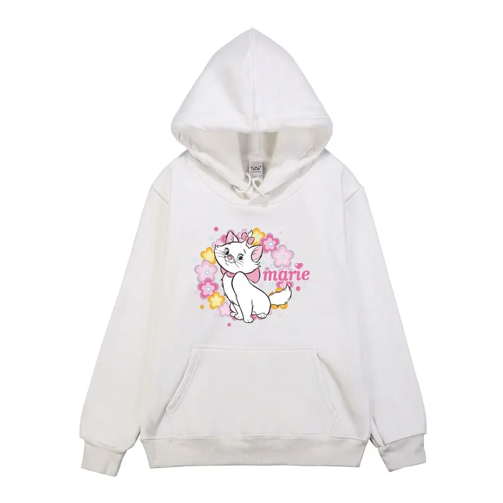 Kawaii Marie Men Hoodies Disney The Aristocats Graphic Printed Clothes Trendy Pocket Male Sweatshirts Versatile Autumn Winter