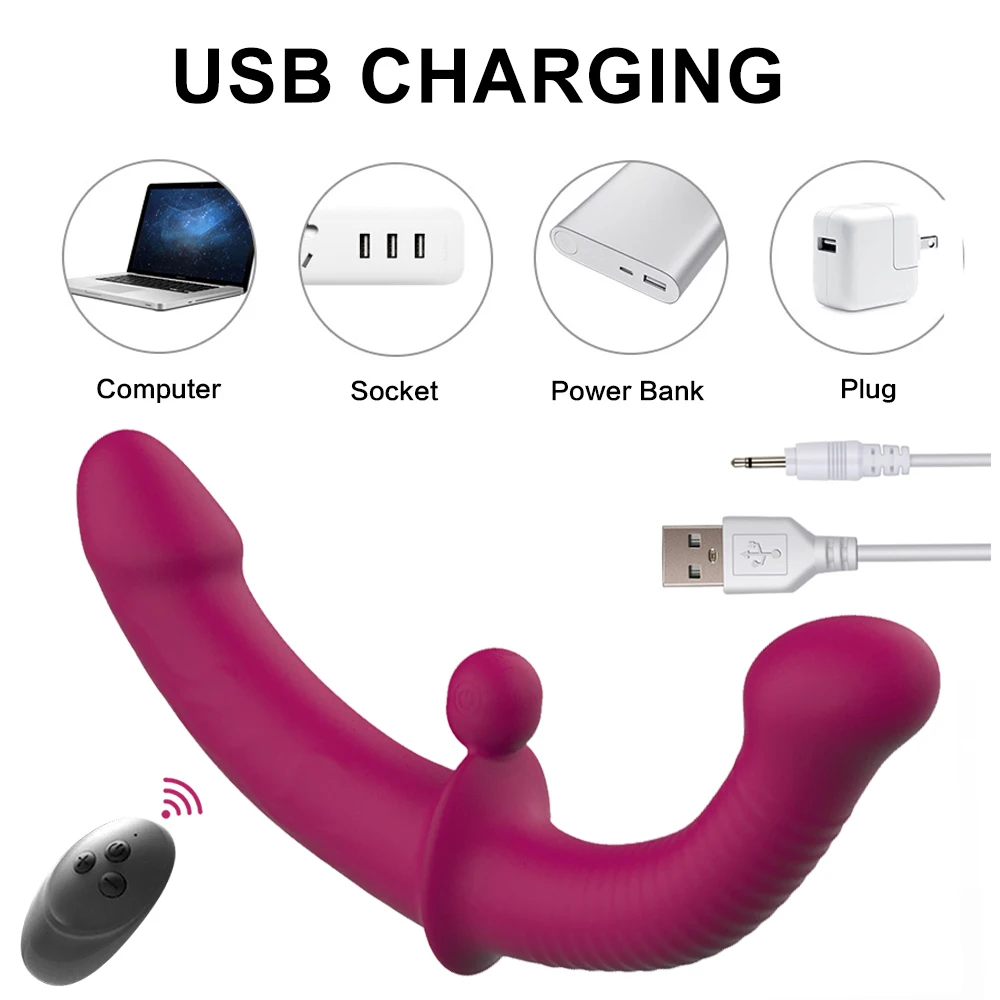 Strapless Dildo Vibrator Wireless Remote Control Double Head Vibrating G Spot Vibrator Sex Toys For Couple Anal Prostate Massage