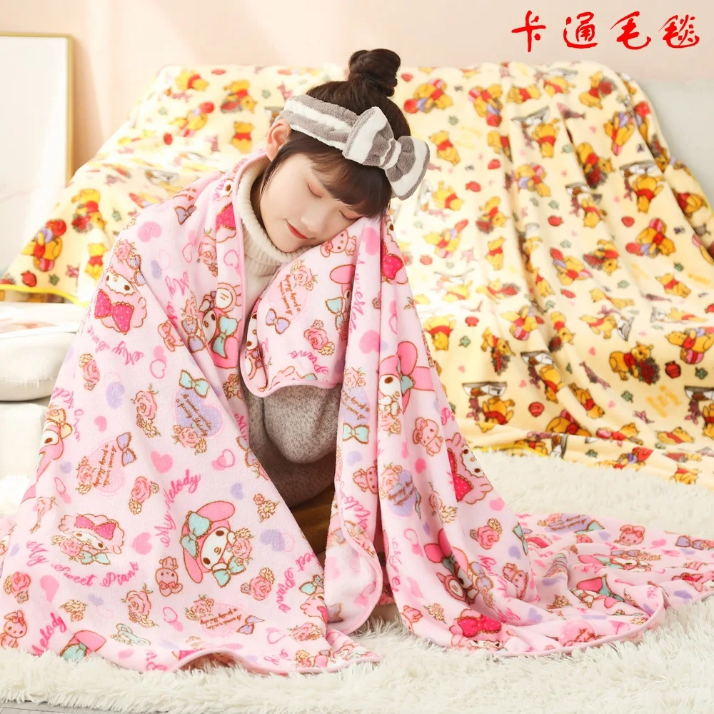 1*1M Kawaii Sanrio Blanket My Melody Kuromi Cinnamonroll Flannel Blanket Anime Plush Doll Lightweight Soft Bed Couch Blanket