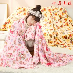 1*1M Kawaii Sanrio Blanket My Melody Kuromi Cinnamonroll Flannel Blanket Anime Plush Doll Lightweight Soft Bed Couch Blanket