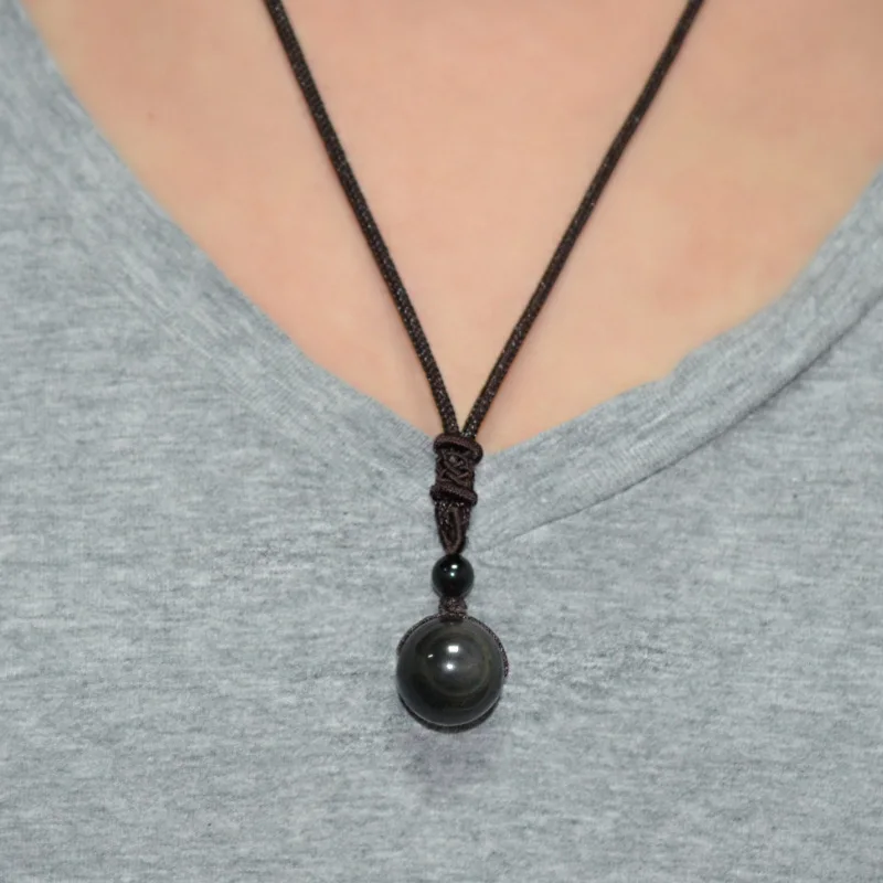 Necklaces & Pendants Natural Stone For Women and Men Black Obsidian Rainbow Eye Beads Ball Transfer Lucky Love