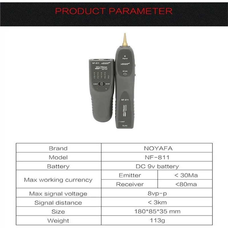 AAAF Noyafa NF-811 Professional Network Line Finder Tracer Wiring Tool 60V Anti-Burn For 4 Core Ethernet Cable Telephone