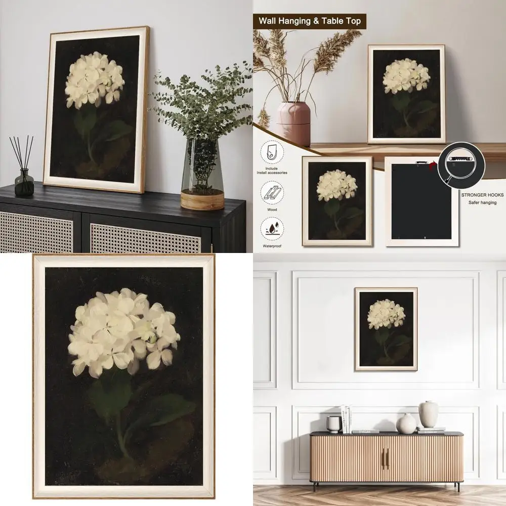 

Элегантный винтажный художественный принт с белой гортензией, картина маслом для домашнего декора, 16x24 дюйма