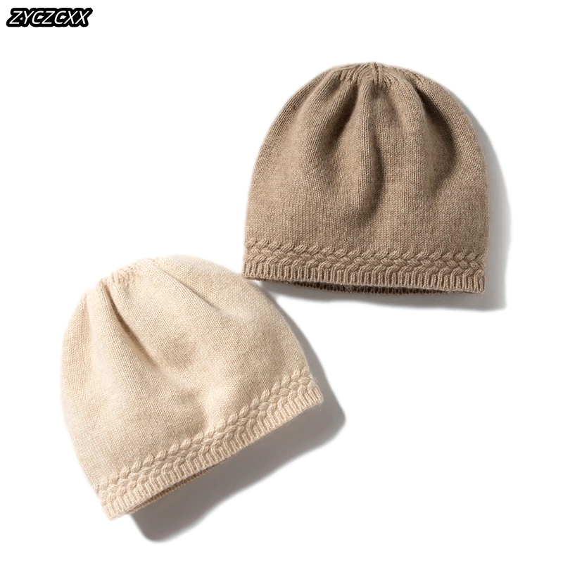 

Thickened 100% Pure Goat Cashmere Non-gender Knitted Hat Winter New Outdoor Sports Travel Men's Hat Women's High Quality Hat