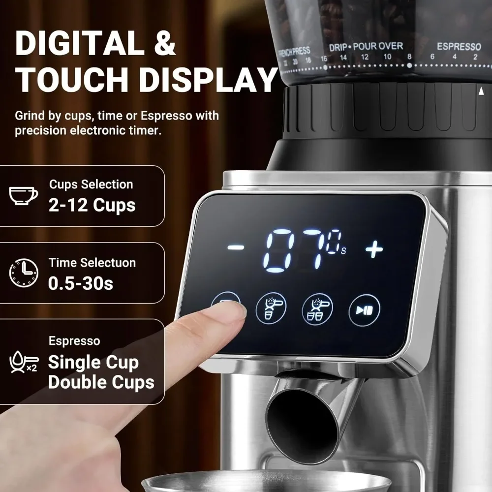 Coffee Grinder for Home Use, LED Control Panel and Detachable Funnel Stand