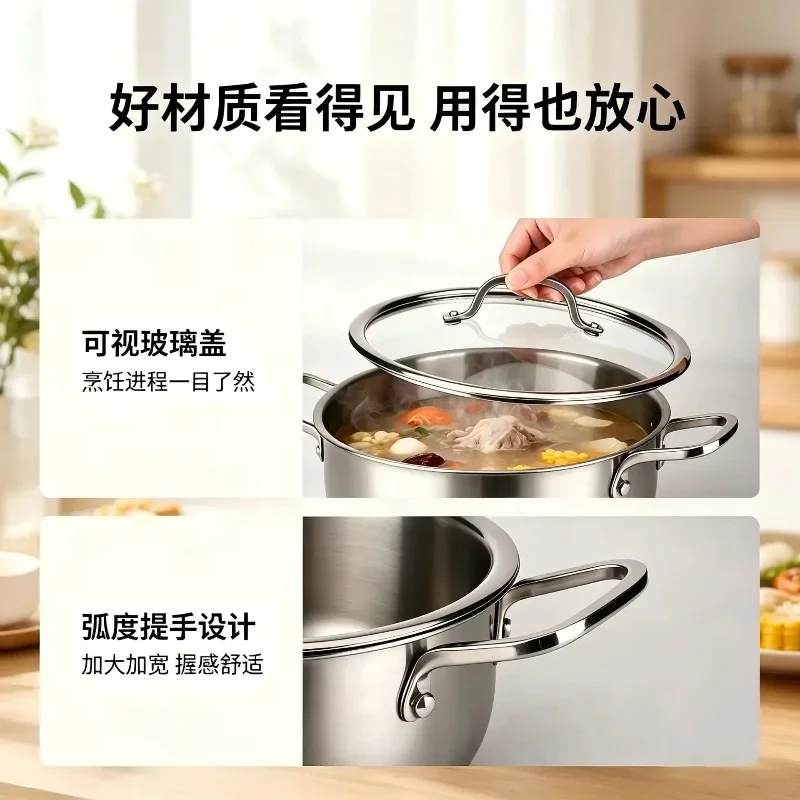 New Pure Titanium Double-handled Soup Pot, Universal Steaming Pot, Household Stew Pot