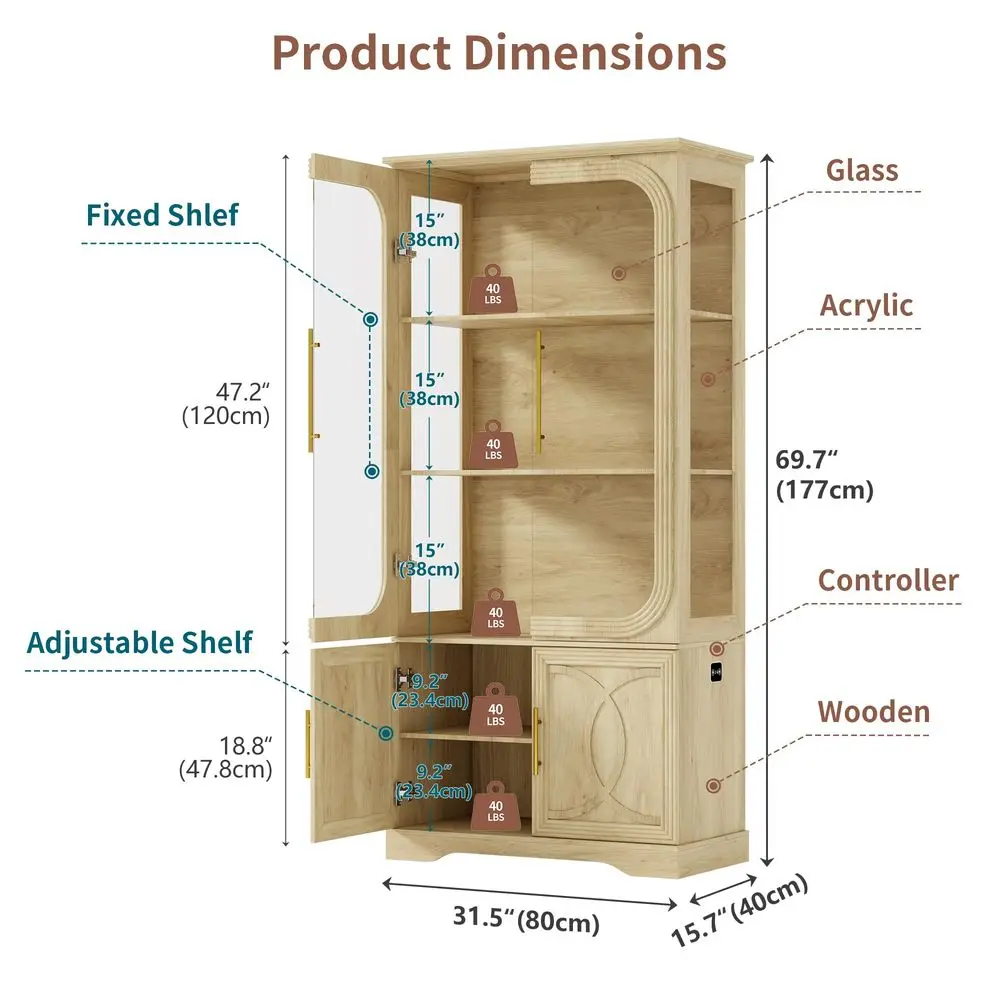 Display Cabinet with Glass Doors and Storage Shelve, Modern Display Cabinet for Collectibles Trophy Case for Display Black 31.5 view 3