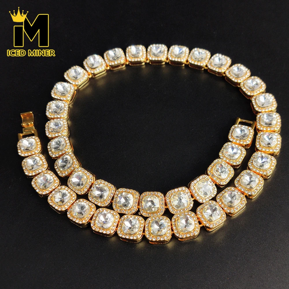 IM 12.5mm Iced Out Square Cuban Link Chain Bracelet for Women Men Bling Rhinestone Bracelet Hip Hop Jewelry