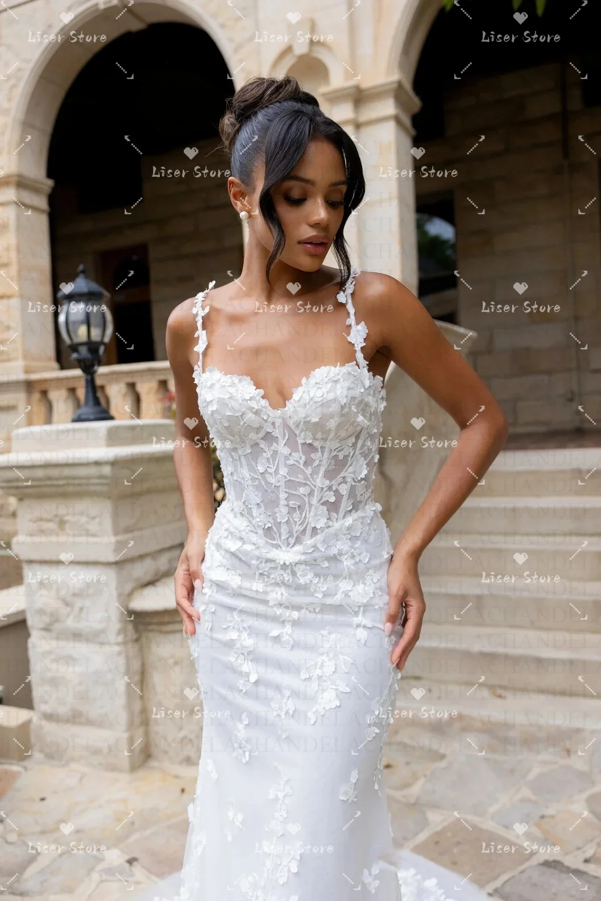 Liser Fancy Sweetheart Wedding Dress Bridal Spaghetti Strap Lace Appliques Zipper with Button Mermaid Vestidos 2026 Customised