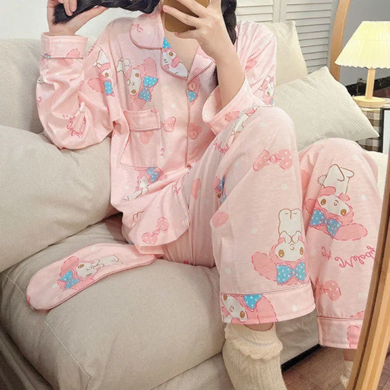 Sanrio Anime Hello Kitty Cinnamoroll Kuromi Sweet Cute All Cotton Multi Style Pajamas Comfort Soft Kawaii Girls Christmas Gifts