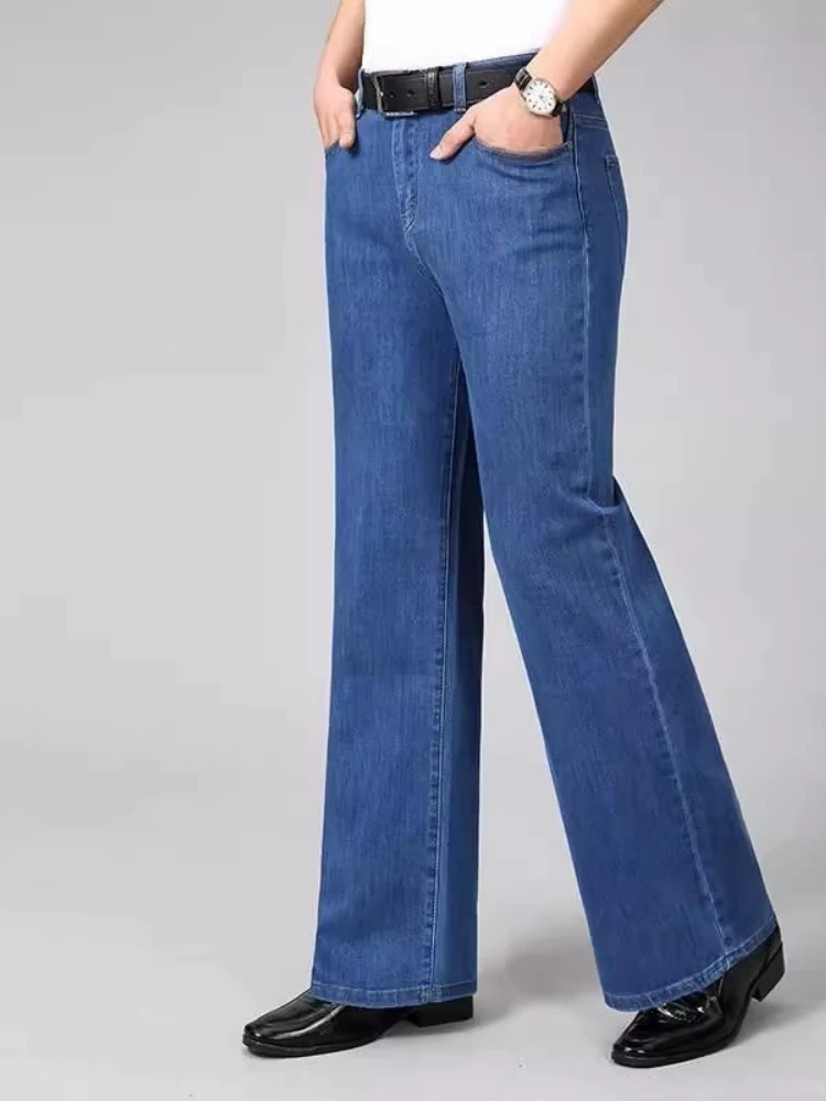 

Мужские брюки свободного кроя с широкими штанинами, модные брюки-клеш со средней посадкой, прямые свободные расклешенные длинные брюки для осени и весны