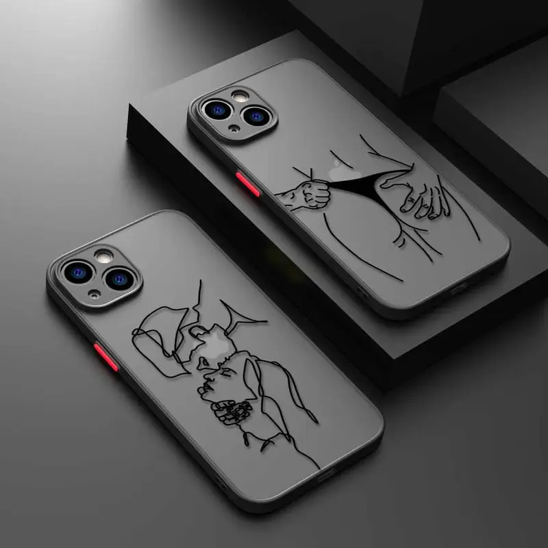 Matte Case for Apple iPhone 15 14 13 12 11 Pro Max 13 12 Mini XS Max XR X 7 8 6 6S Plus Sexy People Face Black Line Art Cover